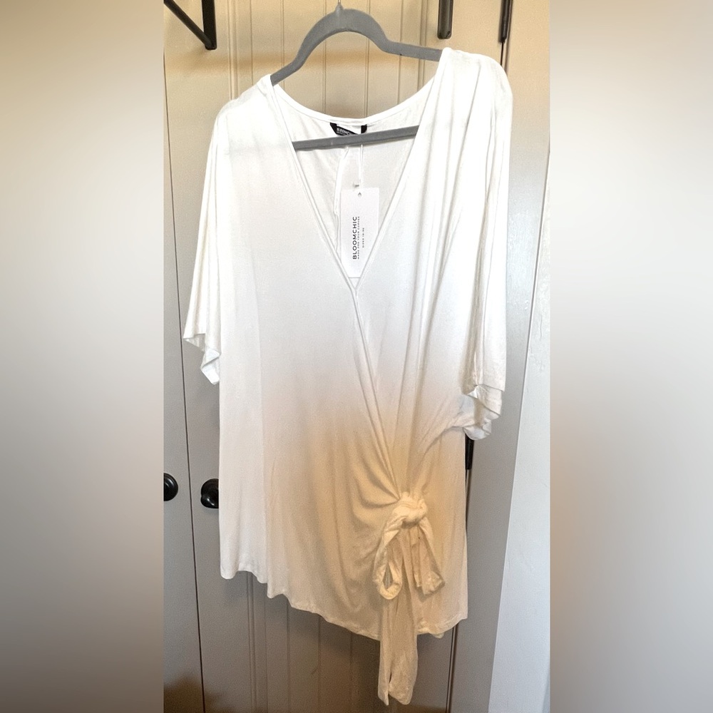 Beautiful cream faux wrap shirt, long length, brand new with tags, size 26.